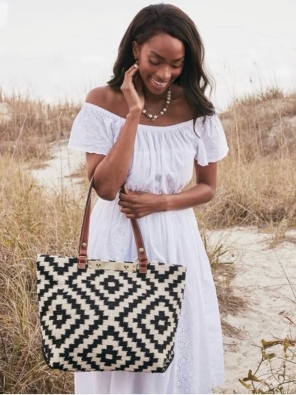Patricia Nash hand loomed cotton weave Chennai tote bag w leather straps, Large